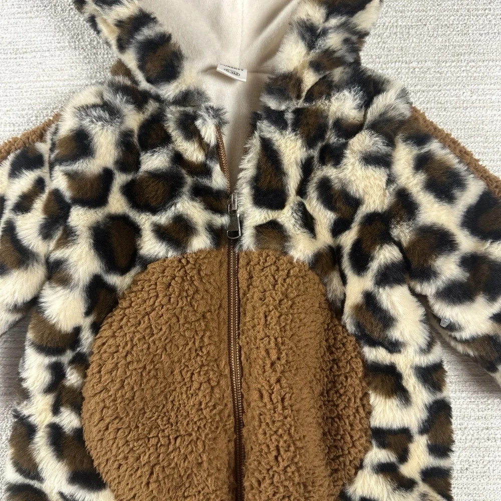 Bunting Suit Infants 0-3 Month Leopard Print Hooded Outdoor Fleece Purskyy Brown